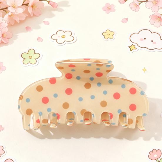 Fashion Hair Barrettes for Girls Colorful Polka Dot Claw Clip Women, Sweet Macaron Style Non-slip Shark Half Up Bun Clips Gripper Thick Hair,