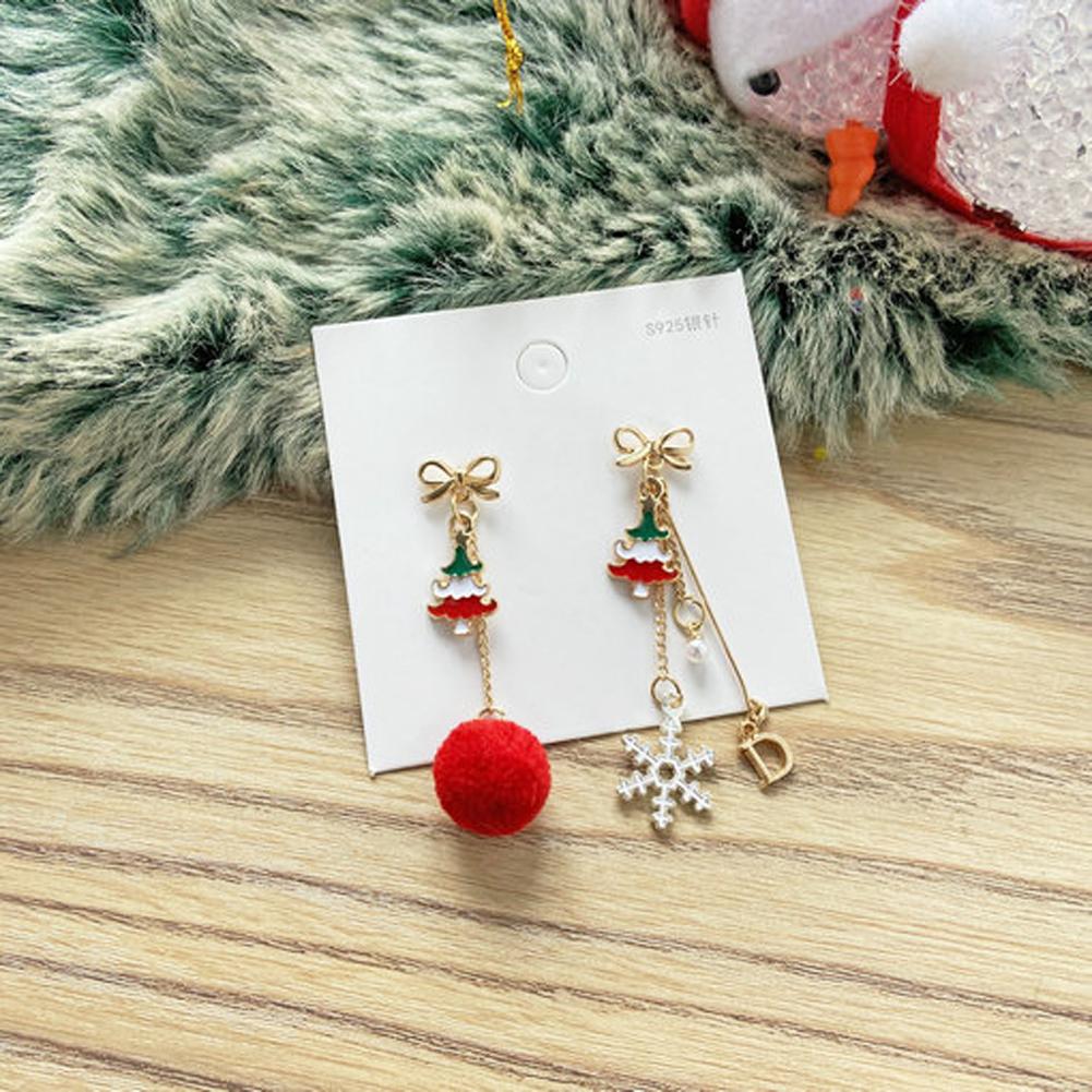 1 Pair of Christmas Earrings Wool Ball Letter Snowflake Pendant Earrings