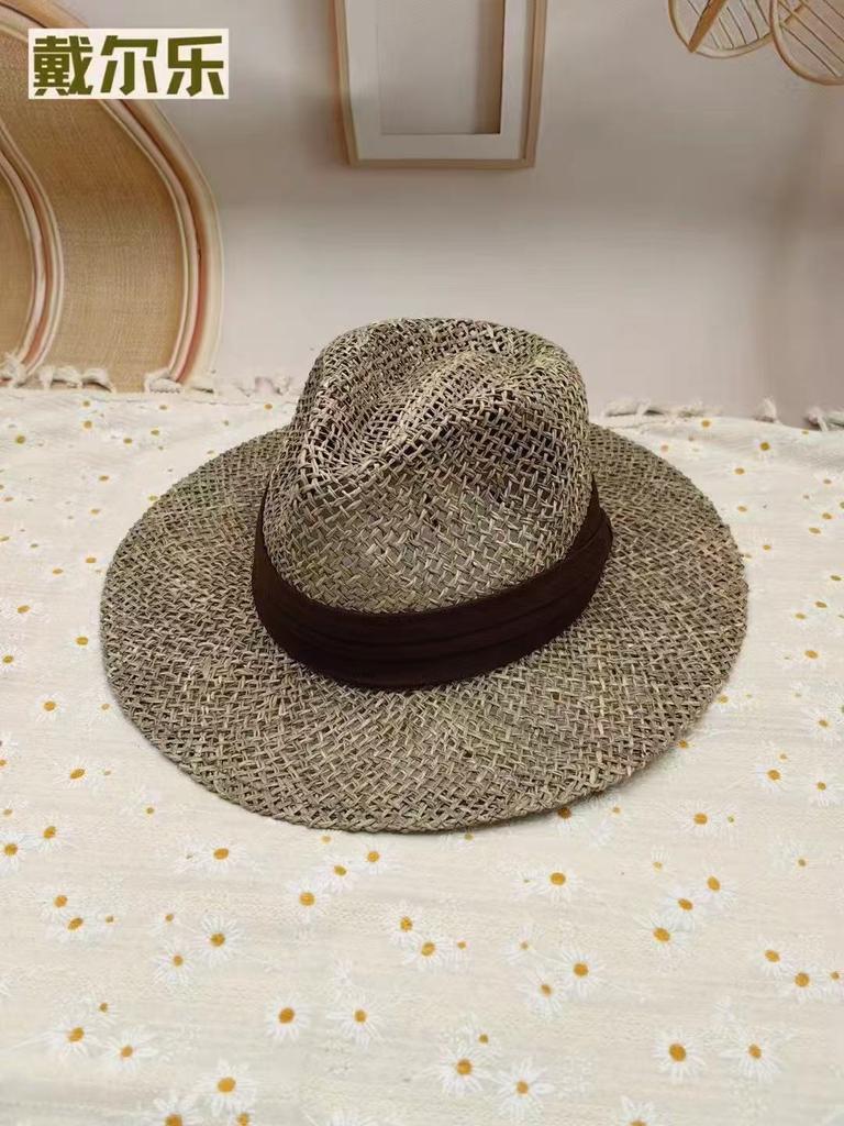 Natural Grass Retro Japanese Top Hat Unisex Straw Straw Straw Hat Summer Shading Sun Protection Beach Vacation Sun Hat