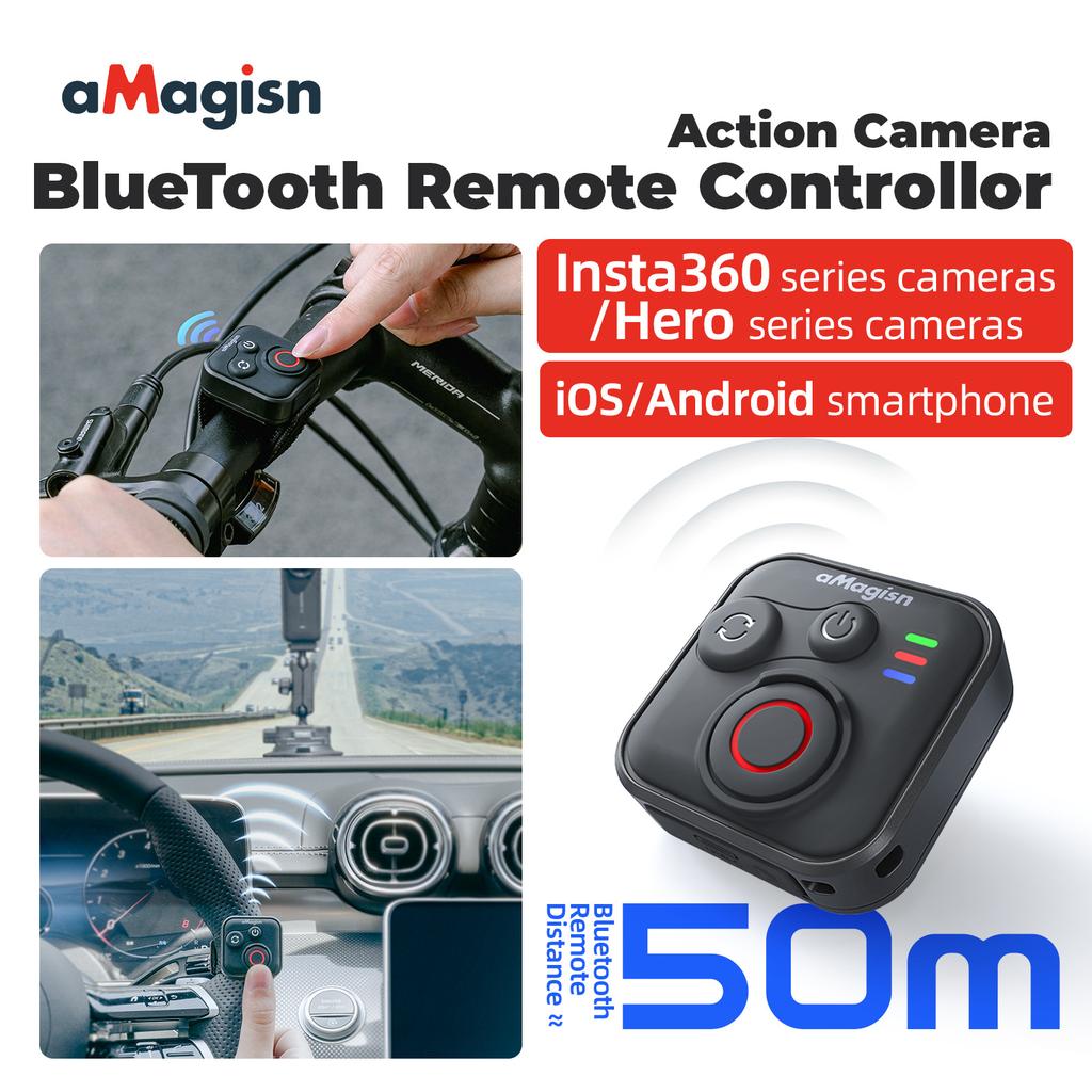 AMagisn Bluetooth Shutter Remote for Action Cameras, 50m Range & 96H Battery Remote Control for GoPro Insta360 Accessories
