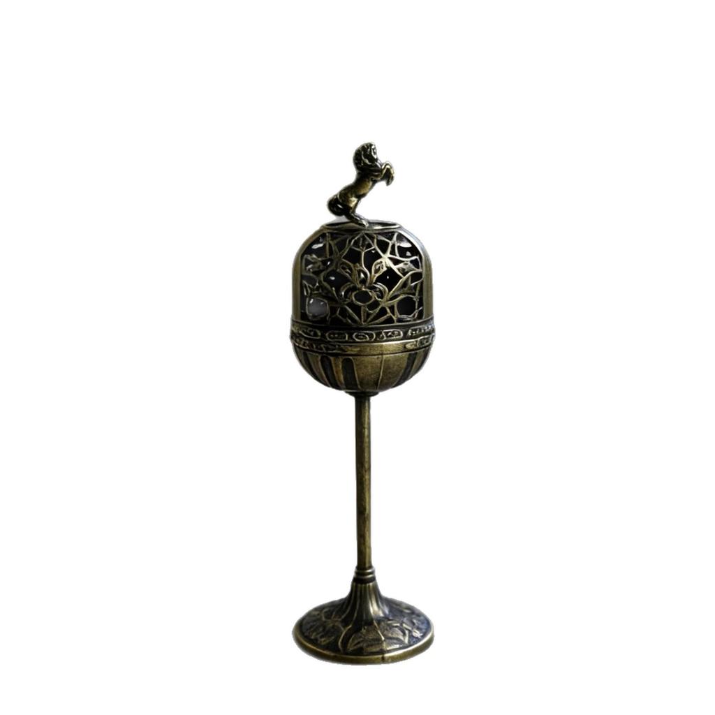 Elegant Vertical Palace Lantern Alloy Incense Burner – High-Footed Indoor Ornament for Home Use