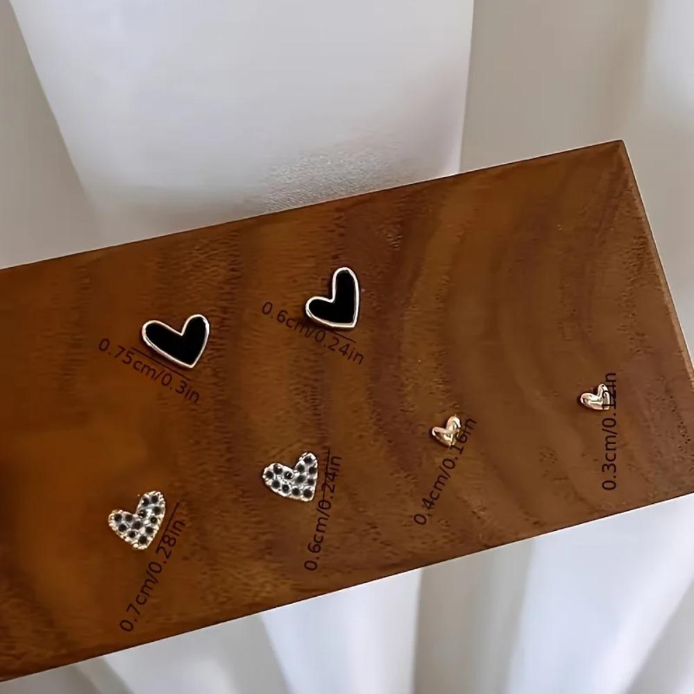 Rhinestone Heart-shaped Stud Earrings Elegant and Compact Black Drip Oil Earrings Women's Charm Daily Party Jewelry