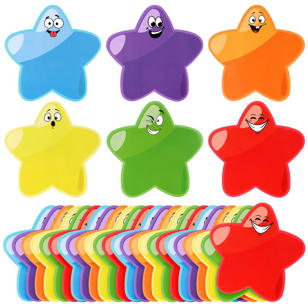 90 Pcs Cute Star Cutouts 6' Paper Smile Face Stars Confetti Assorted Colors Star Accent Classroom Bulletin Board Decorations Tea