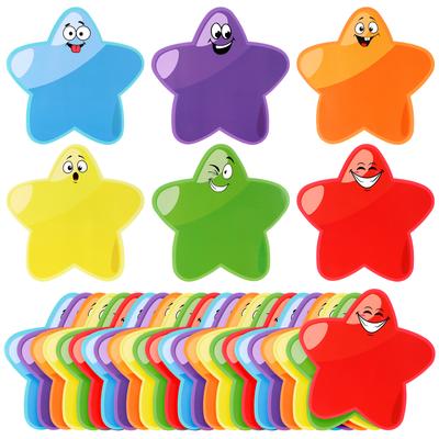 90 Pcs Cute Star Cutouts 6' Paper Smile Face Stars Confetti Assorted Colors Star Accent Classroom Bulletin Board Decorations Tea