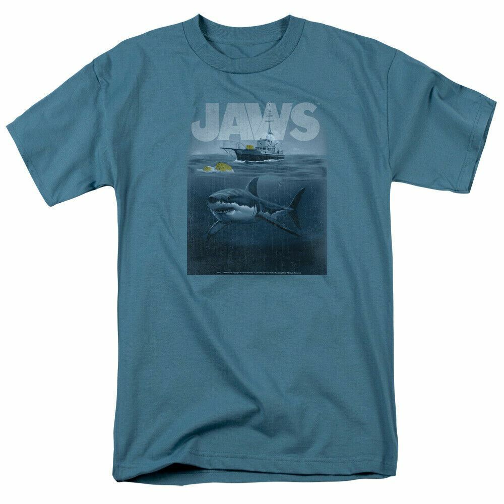 26 Jaws Silhouette T Shirt Licensed Shark Movie Retro Tee Classic New Slate Unisex T-Shirt
