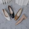 Late Evening Wind Retro Medium Heel Grandma Shoes Commuting Soft Leather Shallow Mouth Women's Shoes Korean Version Simple Square Head Thick Heel Sing