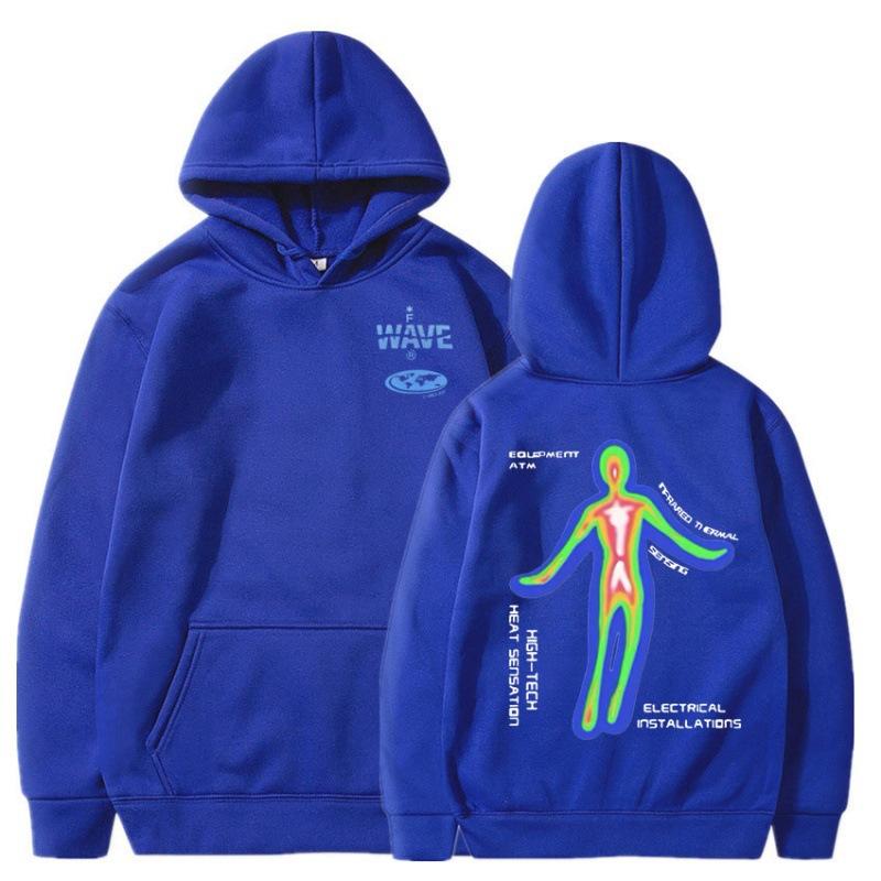 Skelett Thermografie Grafikdruck Hoodie Herbst Winter Fleece Streetwear