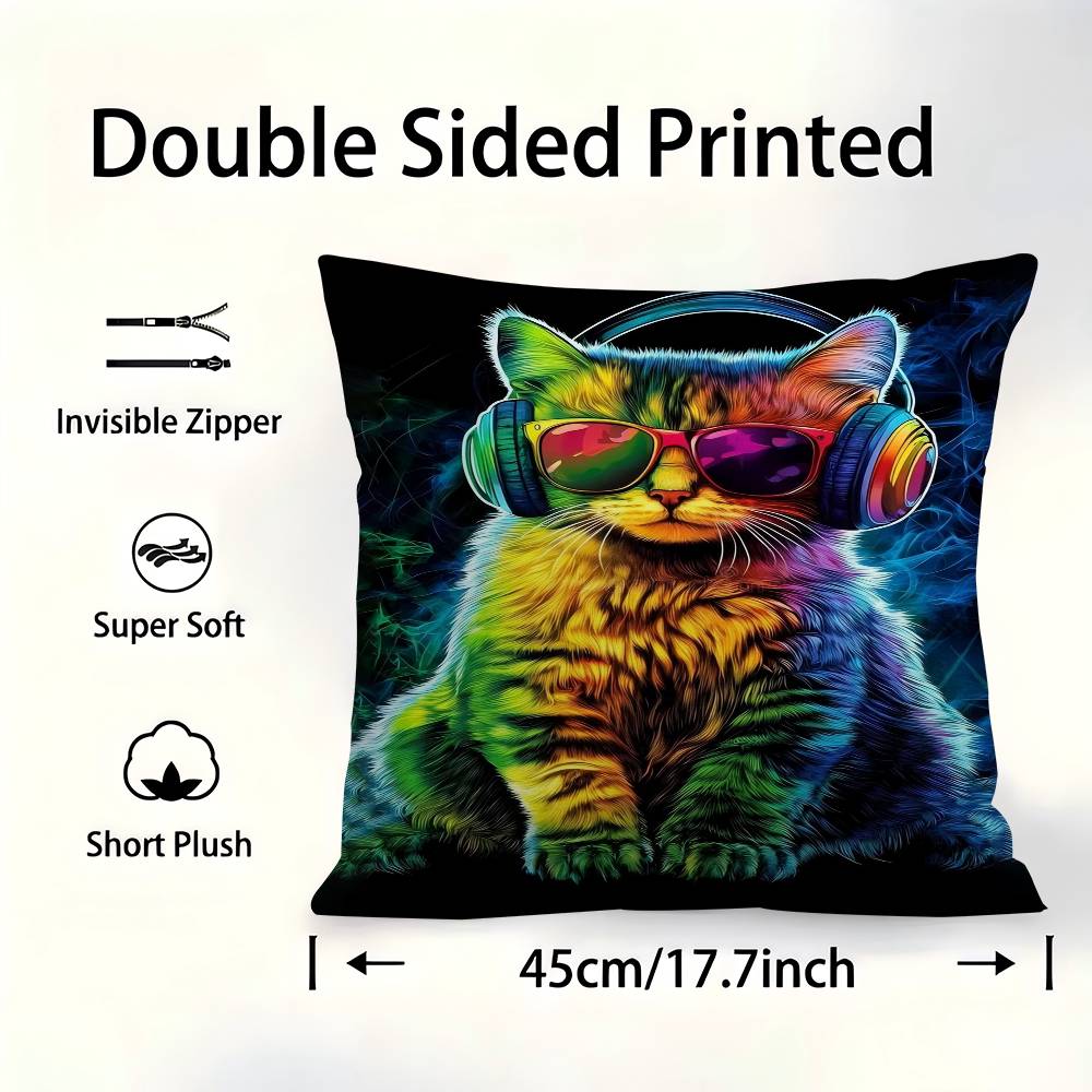Animal Monkey Cat Dog Headphone Dj Music Pillowcase Toon Gift Cushion Cover Bedroom Home Sofa Chair Seat Decor Pillow Case