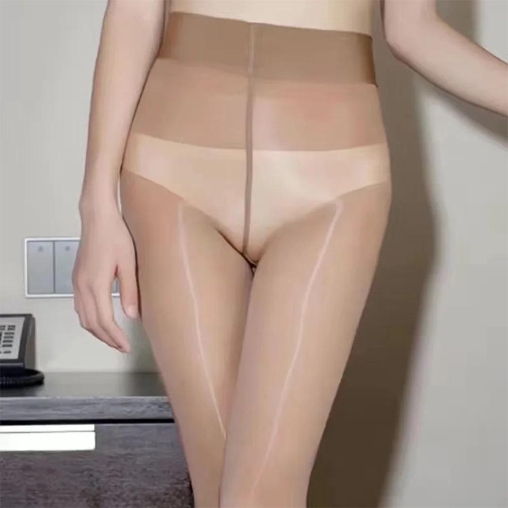 Sexy 8D Oil Shiny Open/Closed One Line Crotch Stockings For Women Smooth High Waist See Through High Elastic Pantyhose Tights