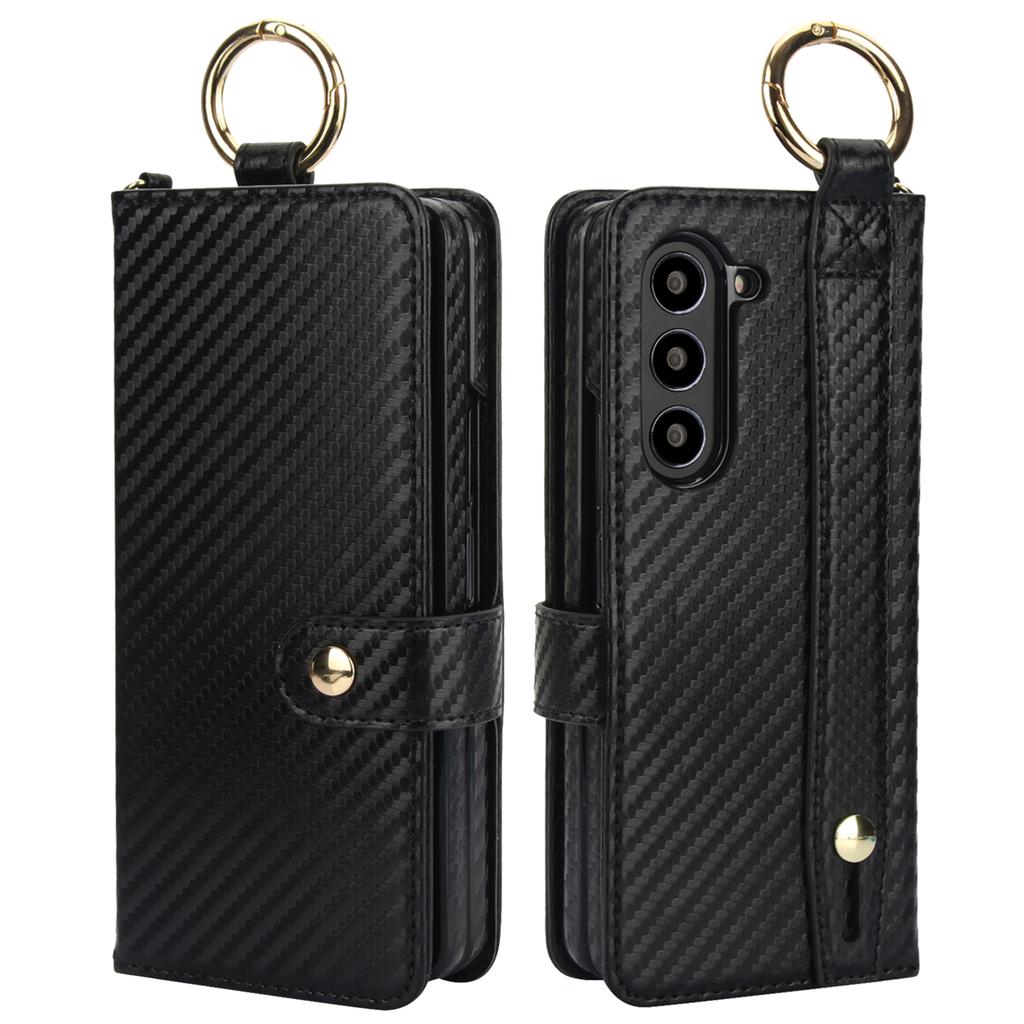 Ring Holder Cards Solt Wristband Pen Holder Wallet Case For Samsung Galaxy Z Fold 6 5 4 3 5G Fold6 Fold5 Bag Pocket Book Cover