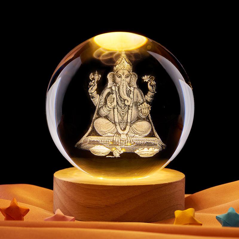 3D Engraved Crystal Ball Atmosphere Light: Elephant Buddha Starry Sky Nightlight