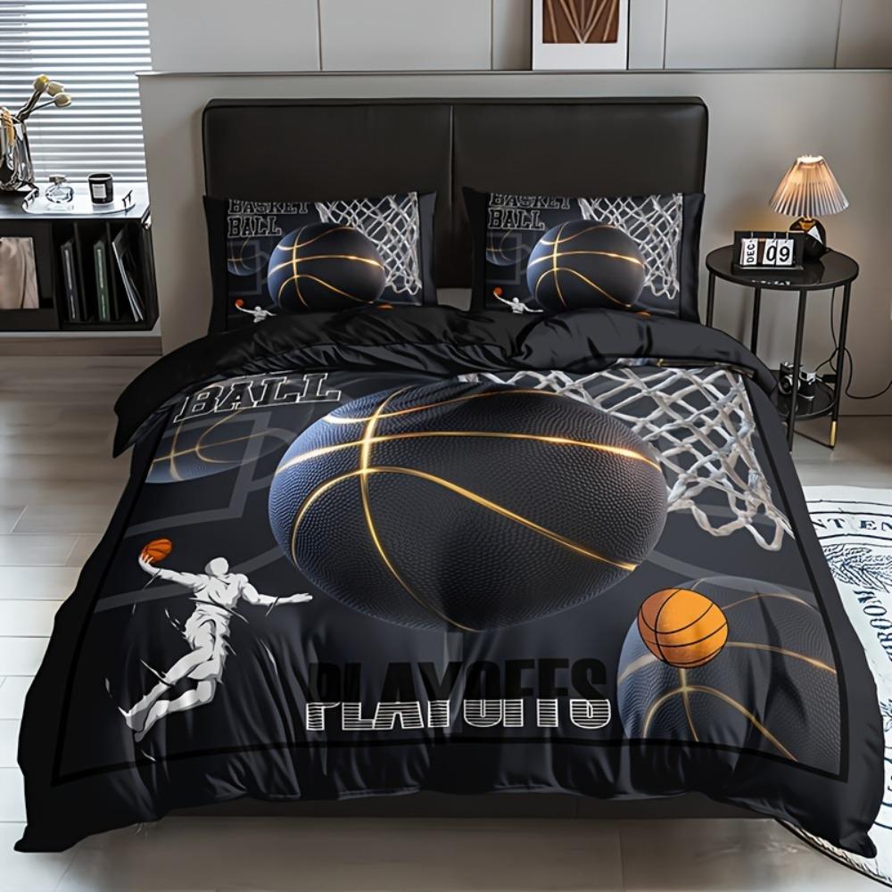 

3pcs Black Bedding Set Basketball Dunk 3D Print Cozy Duvet Cover Set King Queen Twin Single Size Birthday Gift Boy Bedroom Decor EU Single 135x200cm