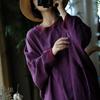 Johnature Frauen Vintage Kleider O-Ausschnitt Fledermaus Ärmel Herbst lose lila chinesischen Stil Frauen Kleid