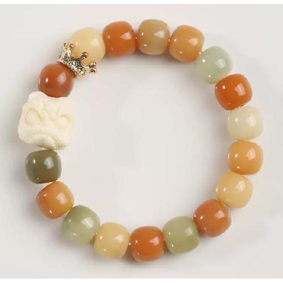 Lion Dance Gradient Bodhi White Jade Bodhi Bracelet Gentle and delicate Buddhist prayer beads bracelet made of Bodhi seeds