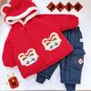 Dudu Home Baby Hooded Cotton Coat - Festive Red Winter Outerwear for Boys & Girls