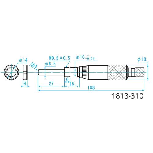 Niigata Seiki SK Micrometer Head with Nut, Stem, 0-25mm, 1813-310