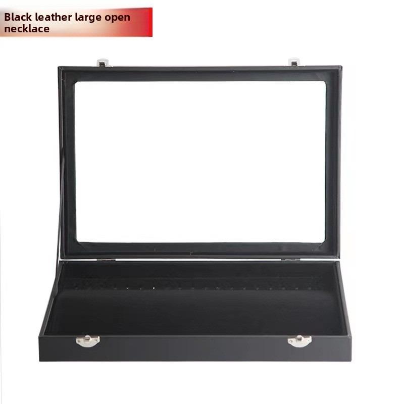 Pu Black Leather Jewelry Box Jewelry Display Box with Lid Transparent Dust Ring Earrings Necklace Bracelet Storage Box