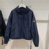 Damen Lässige Kapuzen-Windjacke Kurze Jacke Frühling Locker Geschnitten Doppelreißverschluss Buchstabenaufdruck