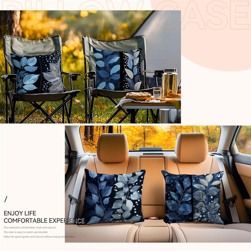 Elegant Blue White Leaves Cushions Pillowcase Printed Polyester 45X45Cm Throw Pillow Cover Decorative Sofa Cushion Pillowslip
