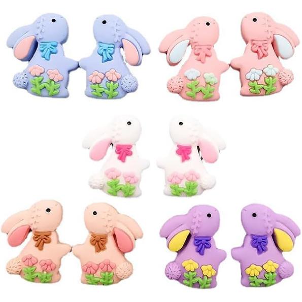 Decoendiy 50Pcs Easter Rabbit Bunny Resin Flatback, Spring Daisy Flower Cabochons, Resin Animal Shaped Embellishments, for Scrapbooking DIY Crafts