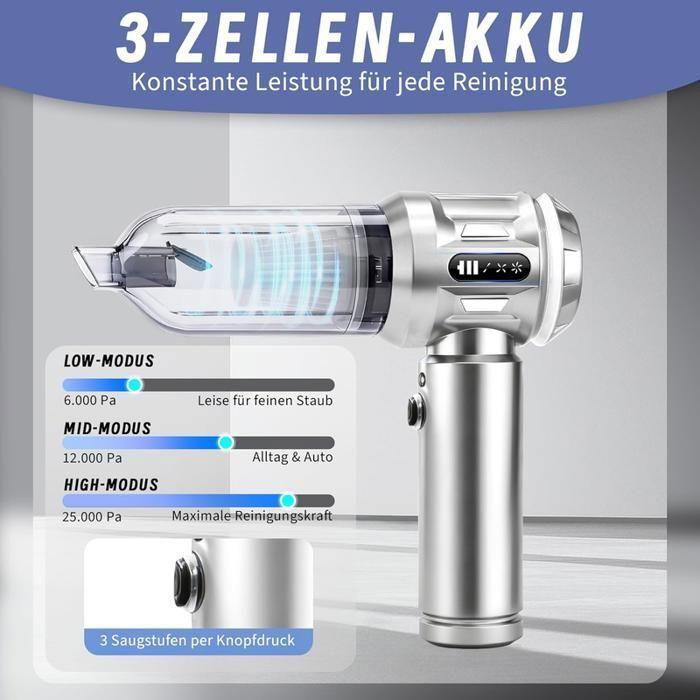 Nettlife Aspirateur à main sans fil - Puissant aspirateur 4 en 1 de 17 000 Pa, aspirateur de voiture avec moteur sans balais argent
