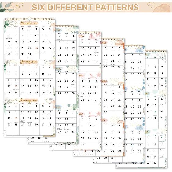 2026 Wall Calendar - 3 Month Calendar 2026 Vertical, 3 Month Wall Calendar, 11" X 26", December 2025 - January 2027, Calendar 2026, Large Monthly