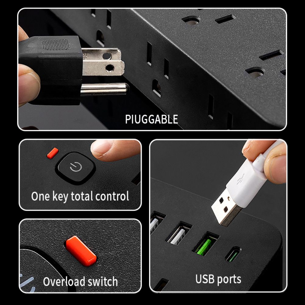 Power Strip With USB Multi Plug Outlet Extender 14 AC Outlets 3 USB A 1 USB C Ports Wall Plug Extender For Home Office