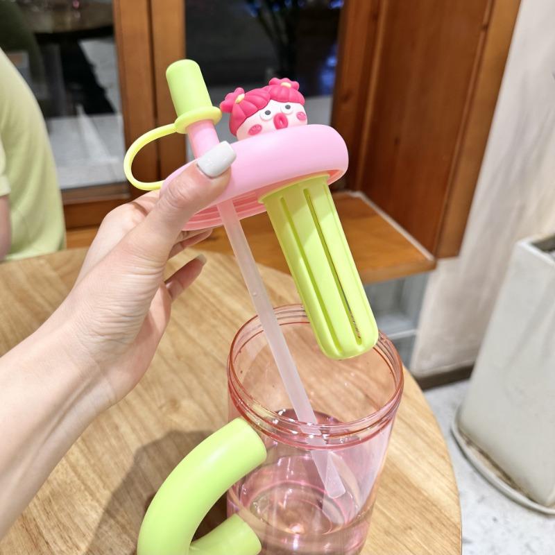 Portable Straw Water Bottle Cute Straw Cup Ice Tumbler for Women Girls Large Capacity Plastic Cup Ins Style Milk Tea Coffee Mug
