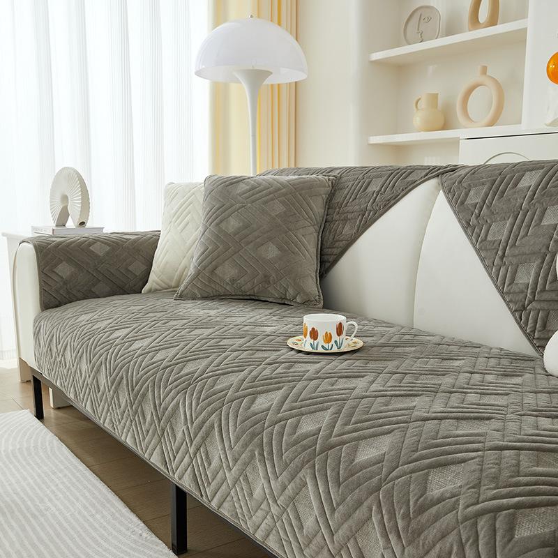 New Autumn Winter Plush Sofa Cushion Thickened Geometry Solid Color Sofa Cushion Cover Warm Velvet Non-Slip Armrest Back Cushion