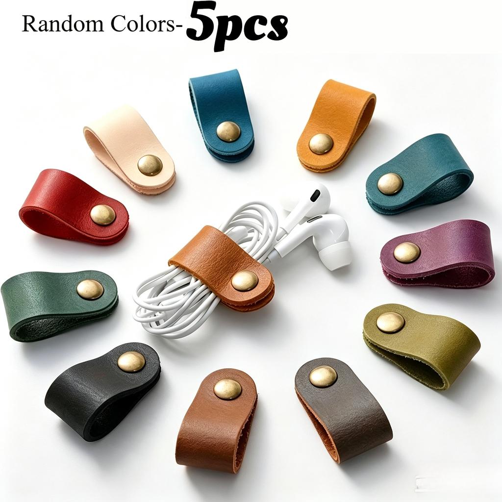Xiaomi 5pcs Faux Leather Data Cable Earphone Tie Desktop Storage Organizer for Mobile Phone Headphones Wire Management