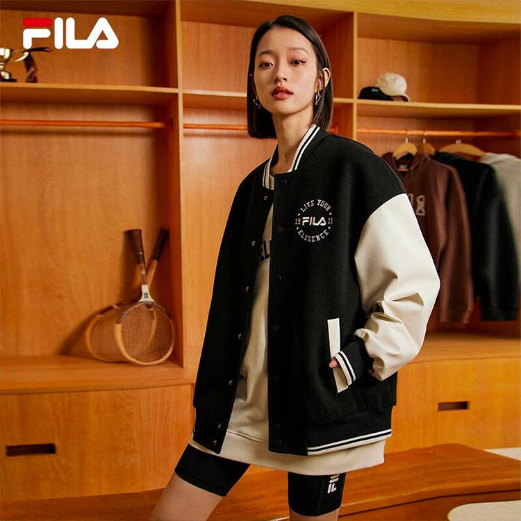 Fila Printed Letter Single Button Spliced Loose Long Sleeve Baseball Jacket Unisex Jackets White Milk-White F11U339701FIV