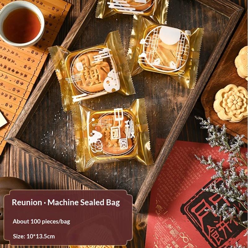 100Pcs Sealable Mooncake Packaging Bags Adorable Rabbit Prints Food Grade for Mid-Autumn Festival Baking Store Gift Packaging Use