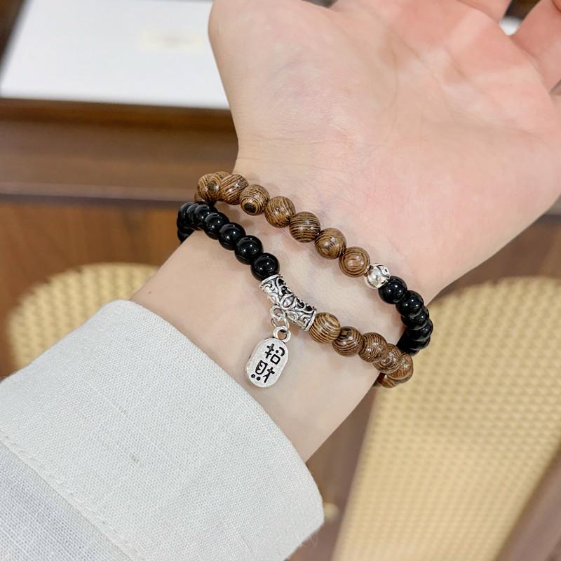 Qi Sili Shaking Four Pack Couple Chicken Wings Wood Glazed Beads Double Circle Niche High-end Fashion Bracelet New