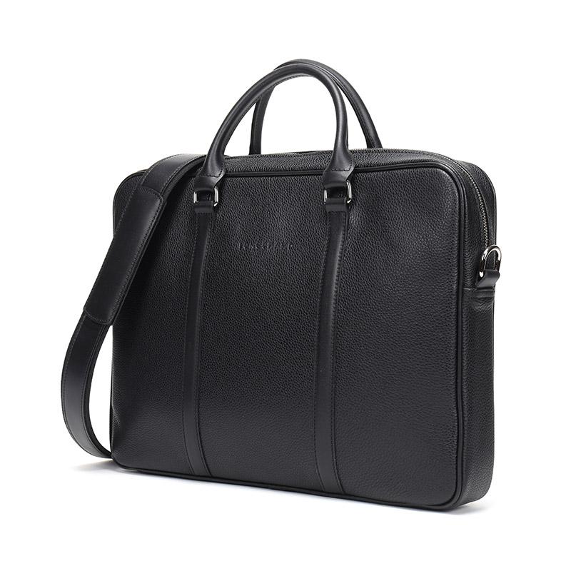 New LONGCHAMP Le Foulonné Cow Leather Laptop Bag, Briefcase, One Shoulder Handbag Regular Men's Black 2121021047