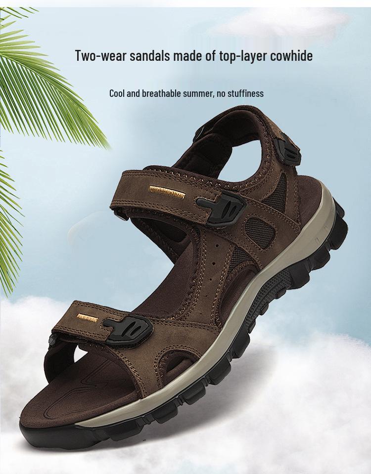 Men's Summer Velcro Cowhide Sandals: First-Layer Beach & Outdoor Wear