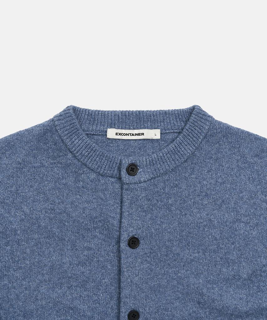 Excontainer Minimalist Button Round Neck Crop Cardigan (Blue)