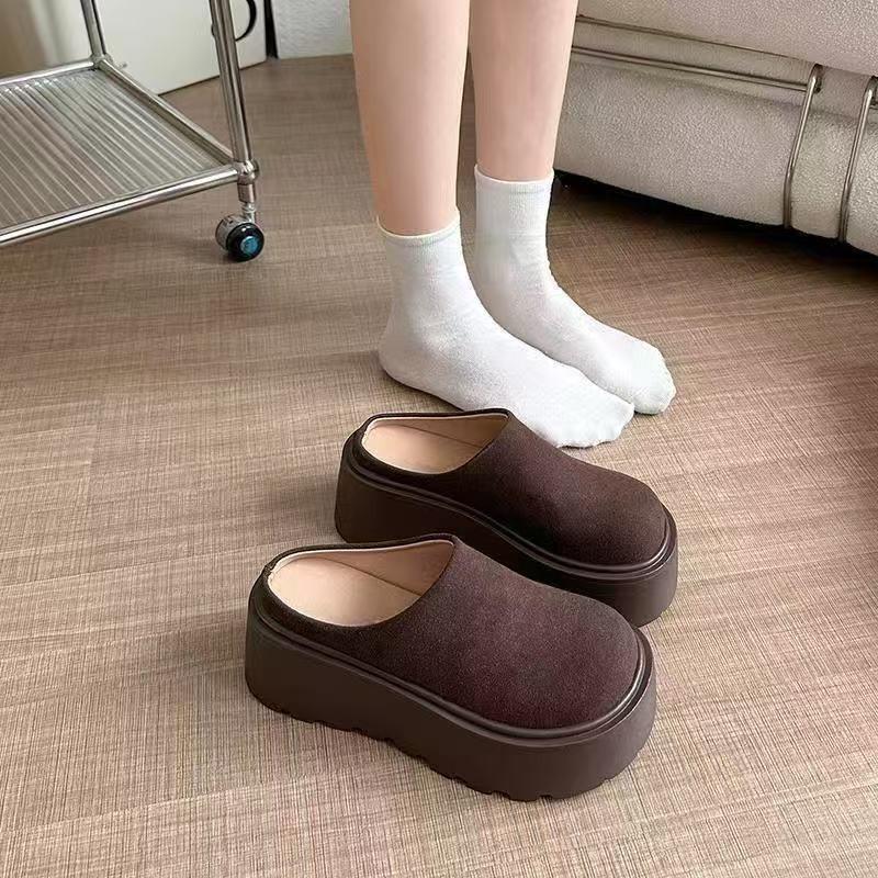 

sponge cake, thick-bottomed bag head, Boken half slippers, women s autumn new models, one pedal, lazy person increases height, lazy person 40 кофейный