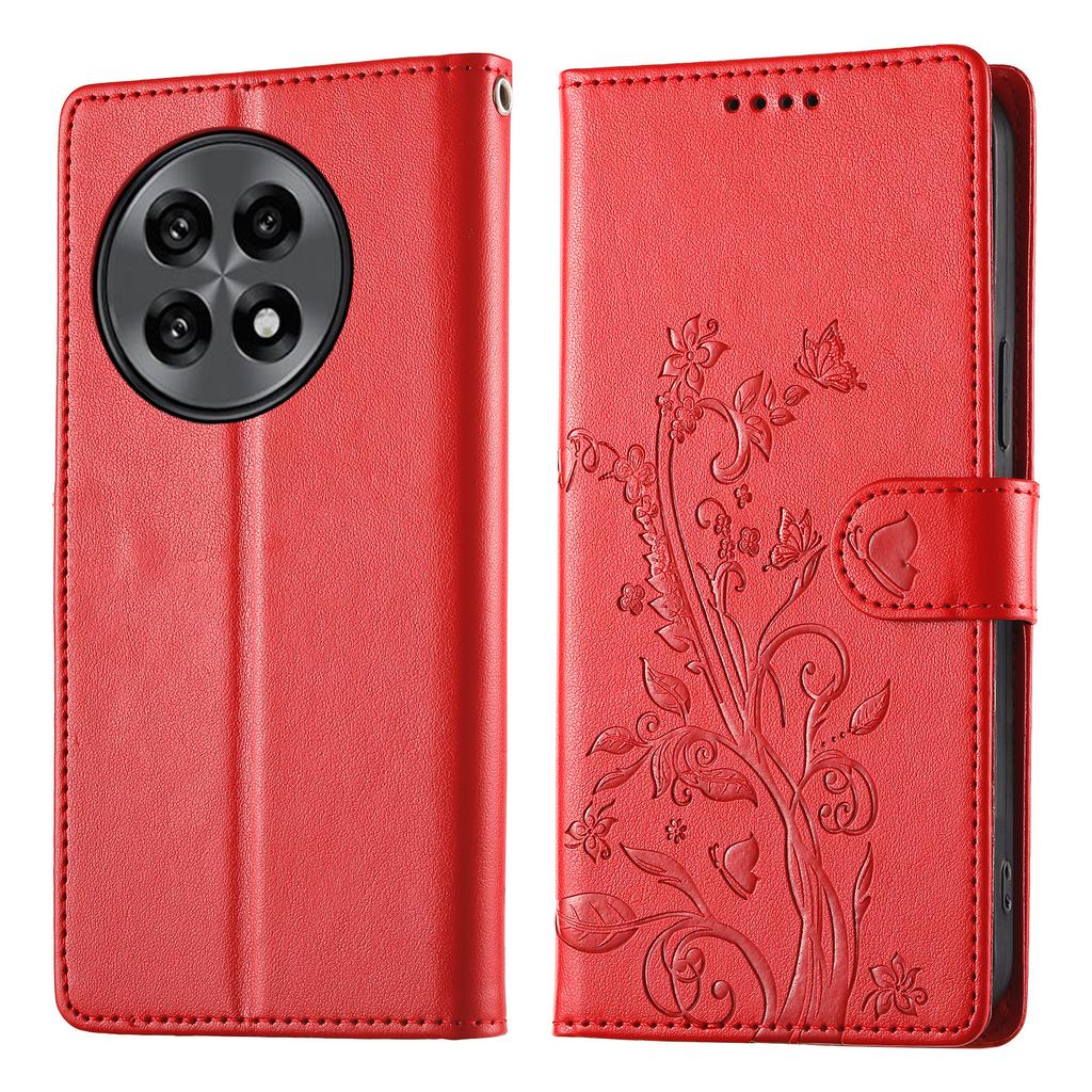 For OnePlus 13R 5G Wallet Case Butterfly Floral Imprint PU Leather Phone Cover with Wrist Strap