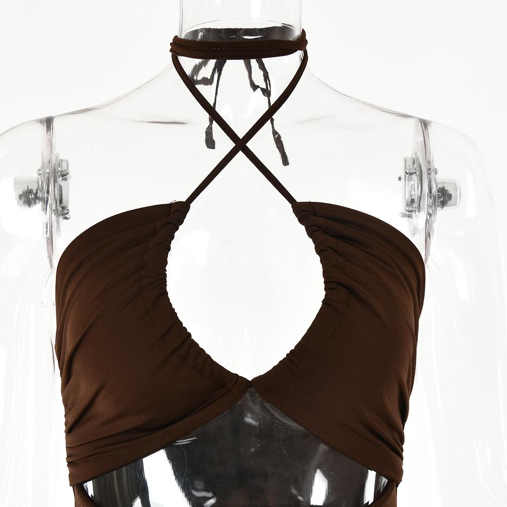 Sexy High Split Drawstring Hanging Neck Style Long Dress