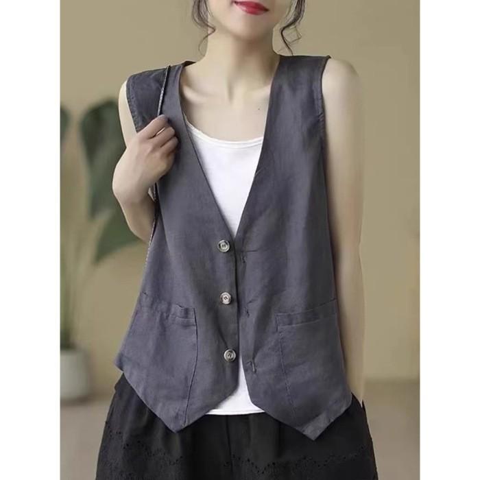 Women's Summer Thin Cotton And Linen Vest Jacket