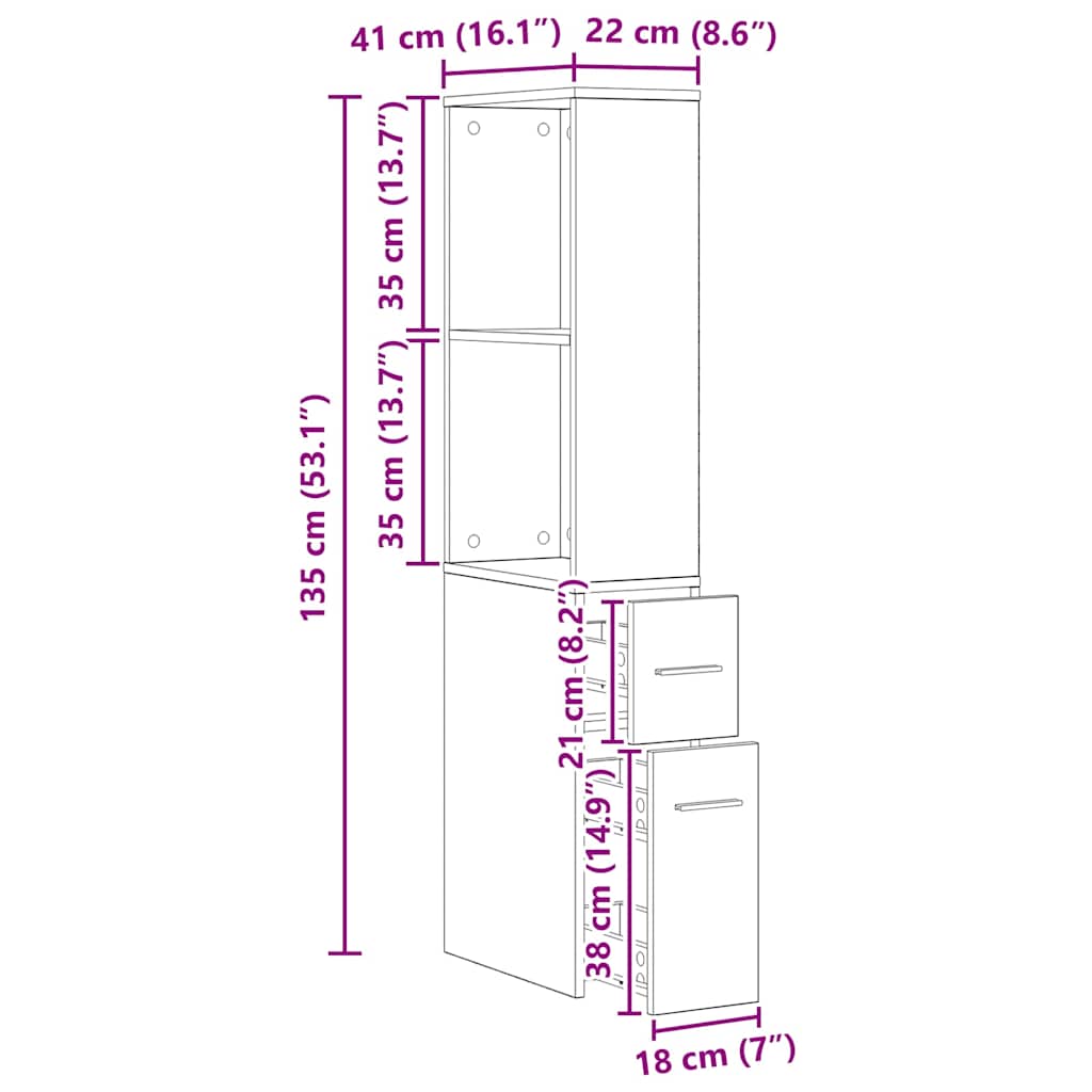 Narrow Bathroom Cabinet with Casters Artisan Oak Finish Particleboard