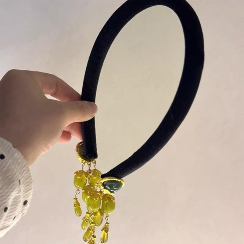 Elegant Gemstones Green Tassels Headbands Elegant Design Comfortable Headwear Great for Fashionable Women Daily Wear