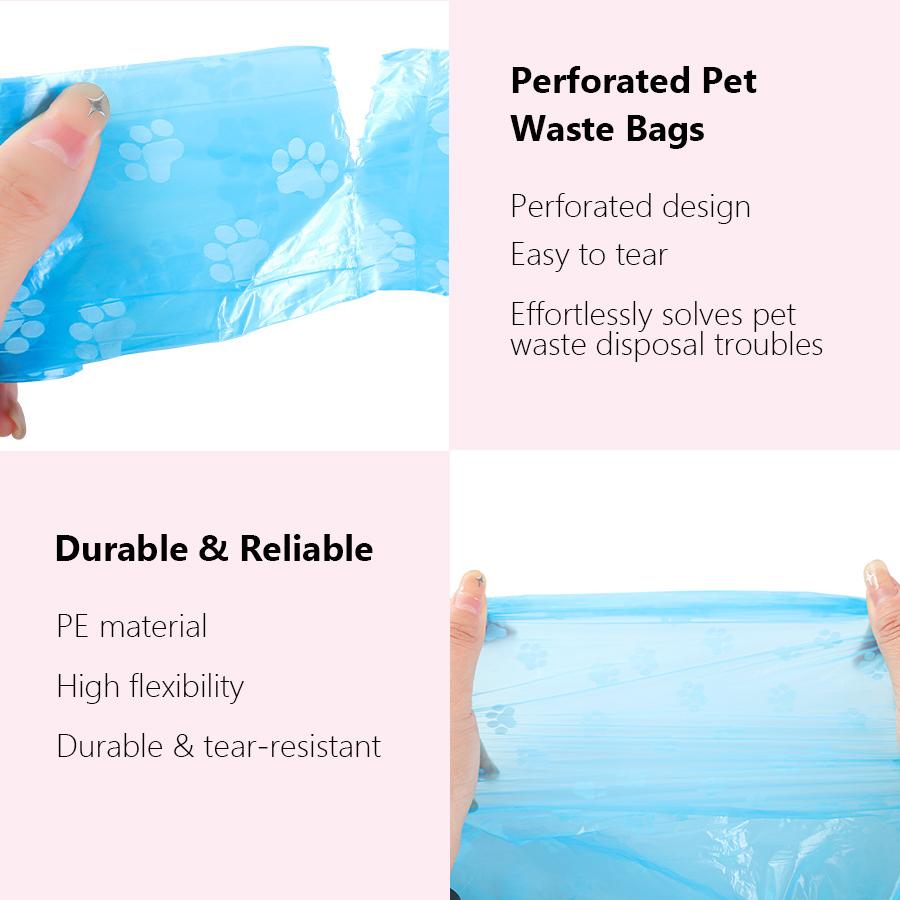 6 Rolls Printed Pet Poop Bags, Dog & Cat Waste Bags for Outdoor Cleanup, Disposable Leak-Proof Pickup Bags