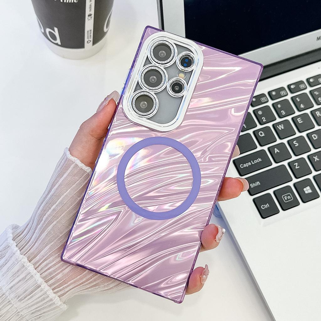 Laser Magnetic Suction Suitable for Samsung S25 Ultra Mobile Phone Case S24 Shell Pattern A56 Electroplated Flash Powder Lens Film