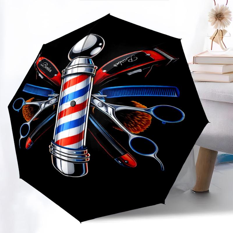 1PC Barber Shop Vintage Style Automatic Umbrella - Suitable Travel Outdoor Portable Umbrella Birthday Gift Daily Essentials