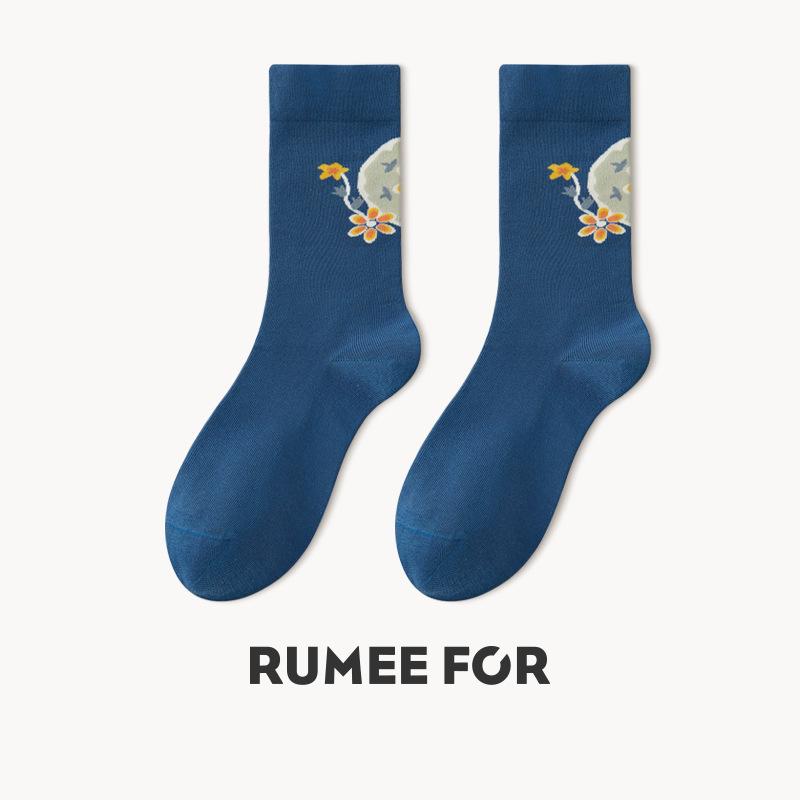 

Lumi 2025 Модные хлопковые спортивные носки до середины икры в корейском стиле для мужчин и женщин One Size