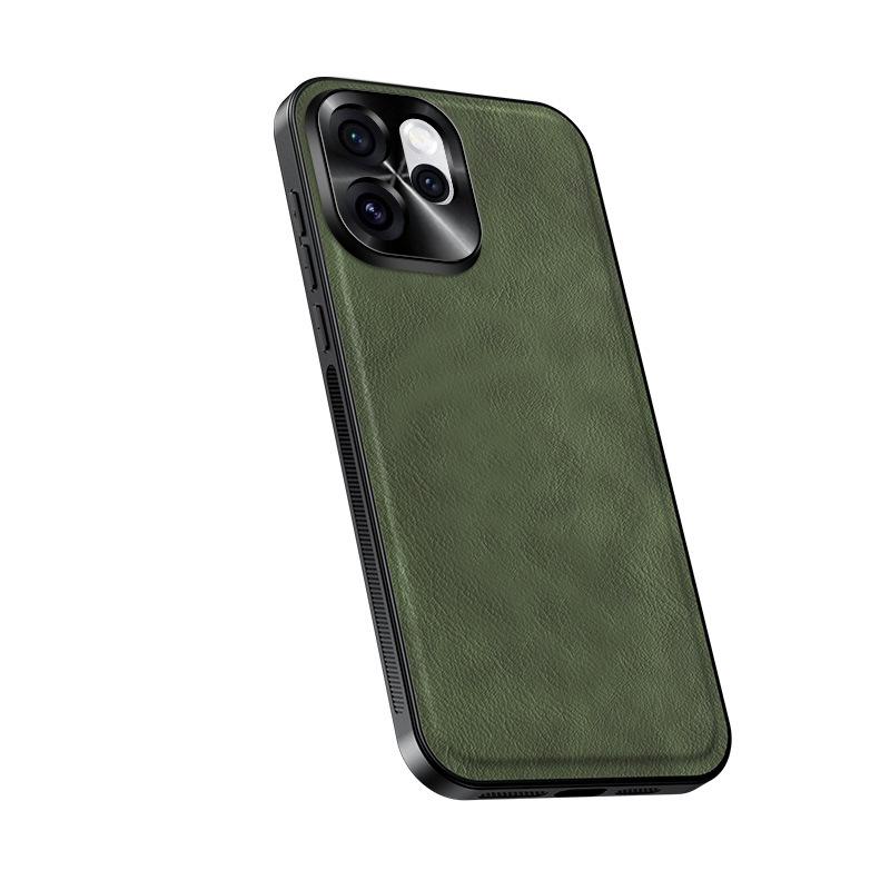 Applicable to OPPO Reno15Pro metal lens magnetic mobile phone case plain leather Reno14Pro anti-drop protective case