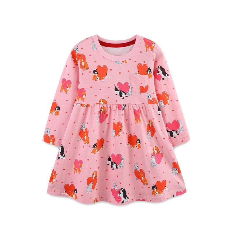 

New Autumn Girls European Style Long-Sleeved Princess Dress - Cute Printed Knit Cotton 2Y