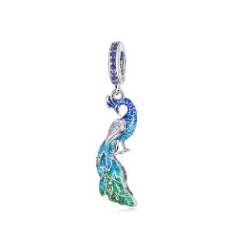 NEW Fine S925 Silver Pink Glass Flamingo Dangle Bead Pendat Fit Original  Bracelet Jewelry Shiny Colored Zircon Bird Charm