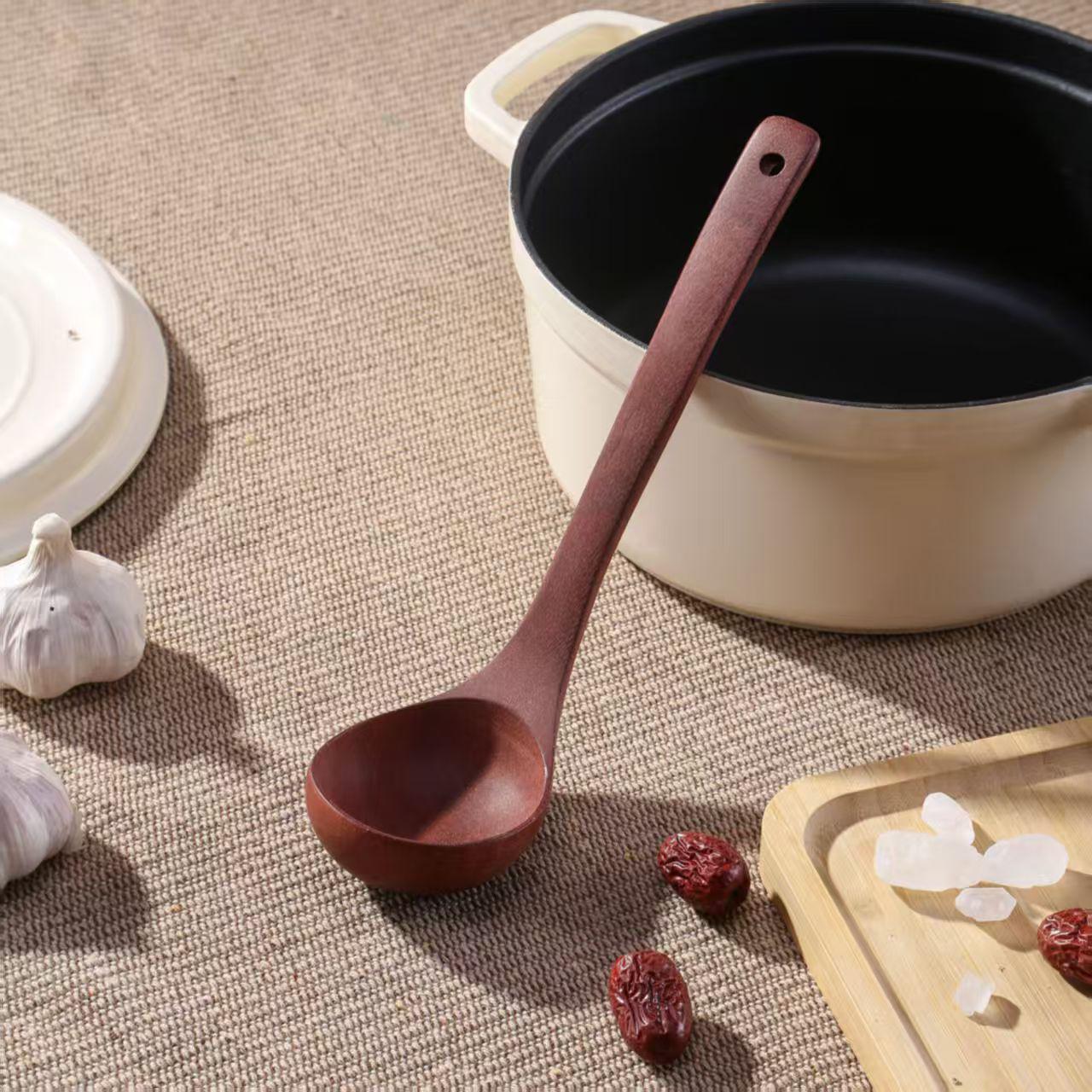 Ebony Wood Soup Ladle & Rice Scoop, Non-Stick, Long Handle, Japanese Style. Medium